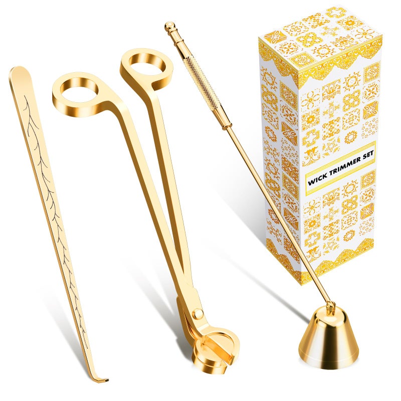calary Candle Wick Trimmer, Candle Snuffer and Wick Dipper & Candle Accessory Set, 3 in 1 Candle Care Kit for Candle Lover (Gold) - Image 1